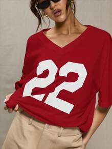 MUSERA Sport Red Oversized Baseball T Shirt - Red - View 4