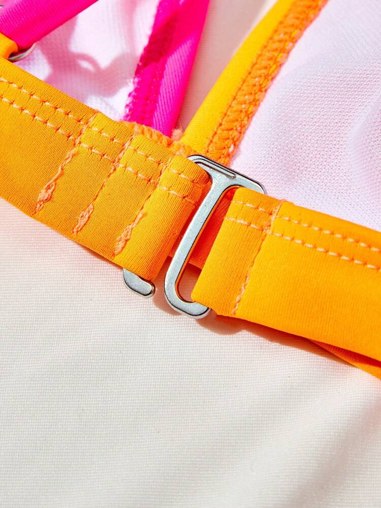 Women Color Block Spliced Two-Piece Bikini Set For Beach Vacation Summer Beach