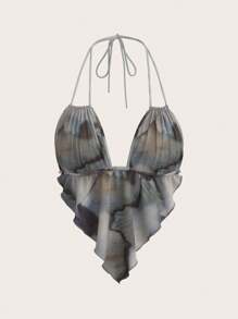 SHEIN ICON 印花褶皺領口露背馬甲