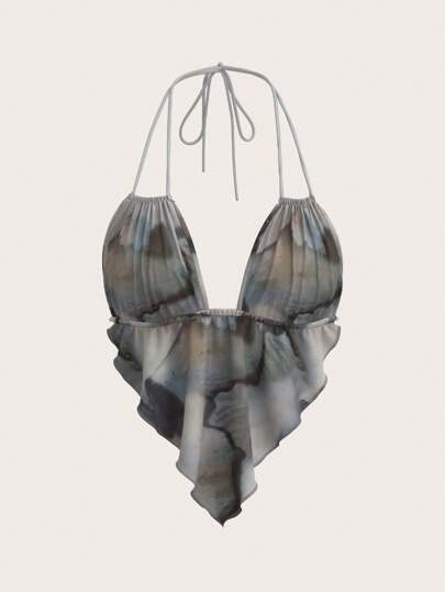 SHEIN ICON 印花褶皺領口露背馬甲