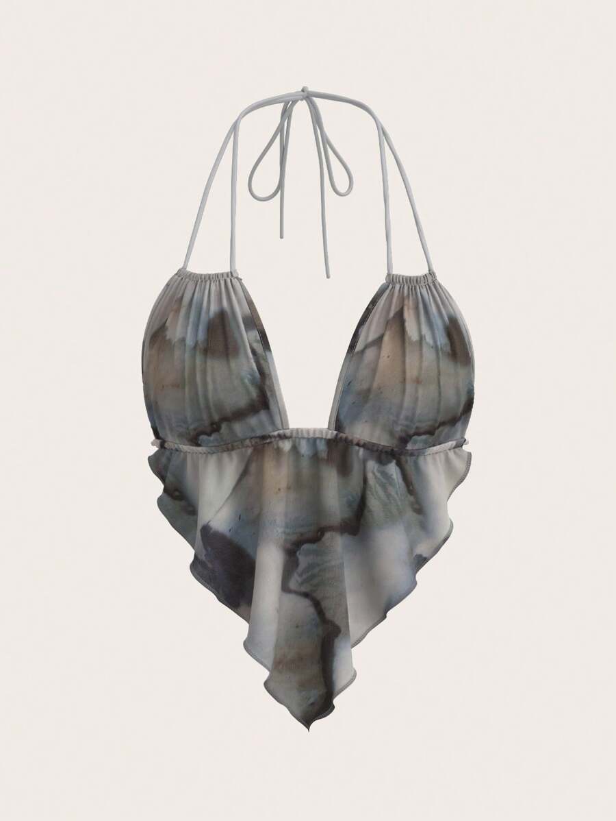 SHEIN ICON 印花褶皺領口露背馬甲