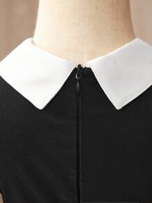 SHEIN 2024 Neue elegante und stilvolle Baby Mädchen Farbblock Kurzarmkleid mit Umlegekragen für den Sommer