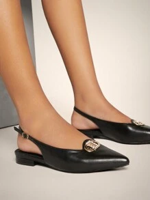 SHUZIA Women Fashionable Rhinestone Decor Pointed Toe Flat Shoes - Black - View 4