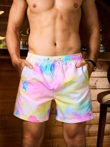Manfinity Men's Summer Tie-Dye Printed Drawstring Waist Beach Shorts - Multicolor - View 8