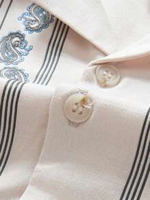 Cozy Pixies Baby Boy's Cartoon Floral Pattern Short Sleeve Polo Shirt With Button-Front - Apricot - View 5