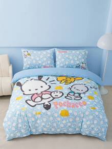 HELLO KITTY AND FRIENDS | SHEIN 卡通和字母印花被套床單套組 - 淺藍色 - 查看 2