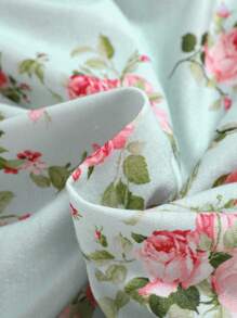 SHEIN Teen Girl Summer Fresh Floral Patterned Tank Top With Waist 3D Bowknot Shorts Pajama Set, Fire Resistant. Mommy And Me Matching Outfits (2 Sets Sold Separately)