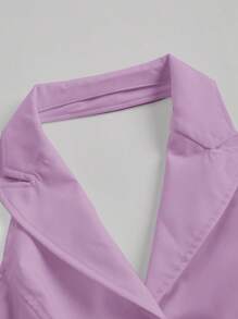 SHEIN MOD White Summer Solid Button Front Halter Top - Lilac Purple - View 4