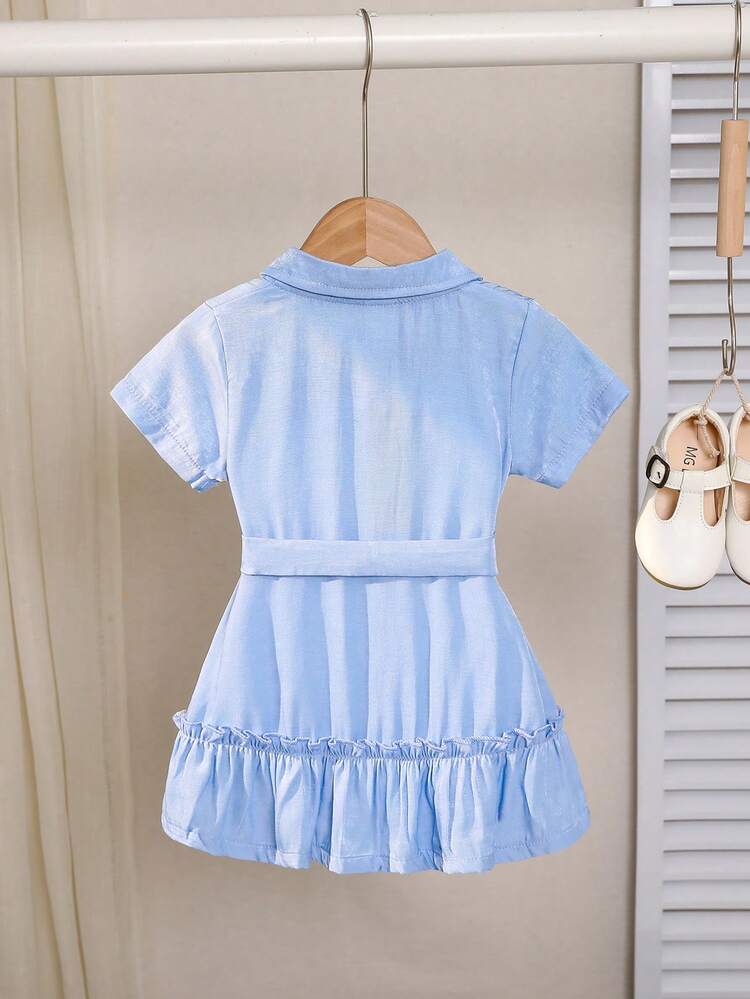 Baby Girls' Elegant And Casual Simple Shirt Dress, Versatile For Spring And Summer