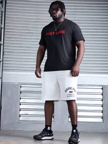 Manfinity Fitness Camiseta Masculina de Manga Curta com Estampa Simples Tamanho Grande