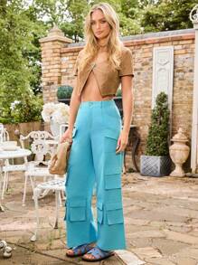 COSMINA Women's Solid Color Multi-Pocket Utility Casual Pants, Perfect For Vacation - Green - View 1