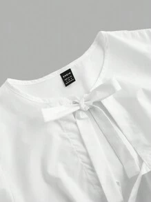 COSMINA Divertida y peculiar blusa con mangas abullonadas y lazo - Blanco - Ver 3