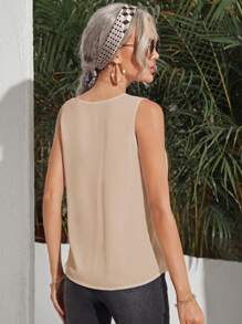 SHEIN Clasi 女士夏季簡約編織無袖襯衫 - 杏色 - 查看 2