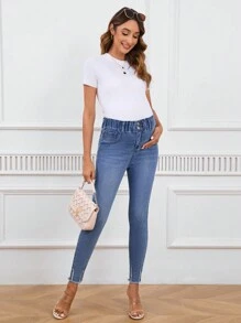 SHEIN 孕妇纯色简约日常牛仔裤