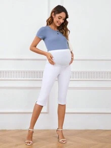 SHEIN Pregnant Women's Solid Color Simple Daily Jeans For Maternity - White - View 6