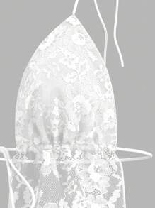 SHEIN ICON 女士夏季純色花邊露背騎腰領家居背心 - 白色 - 查看 10