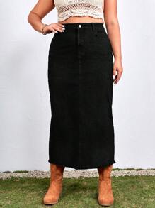 SHEIN VCAY 加大尺碼女士純色休閒牛仔裙