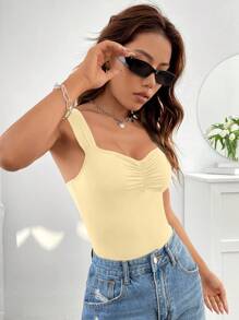 Firerie Summer Solid Color Tube Top Bodysuit With Bust Pleats - Yellow - View 4