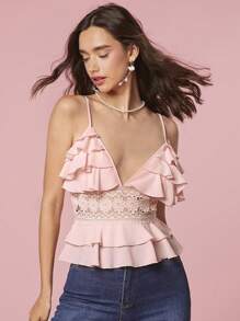 Enchnt Gorgeous Slim-Fit Woven Lady's Camisole Without Elasticity - Coral Pink - View 7