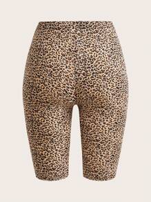 SHEIN EZwear 2pcs Leopard Print Knit Fitted Women Short Leggings, Suitable For Summer - Multicolor - View 4