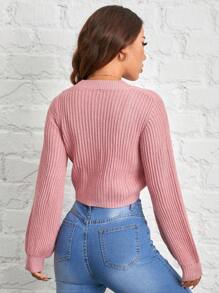 SHEIN PETITE 秋季服飾，粉色袖扣開衫 - 粉色 - 查看 2