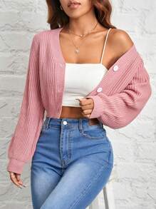 SHEIN PETITE 秋季服飾，粉色袖扣開衫 - 粉色 - 查看 3