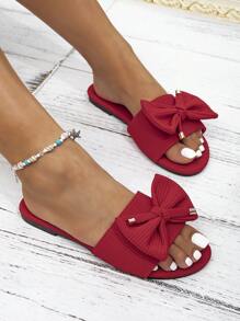 Sandalias planas de moda para primavera/verano para mujeres, sandalias planas minimalistas y elegantes con banda roja sencilla y tira de lazo de tela para San Valentín