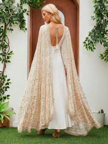 Conjunto Feminino de 2 Peças com Capa Bordada Floral, Kaftan Árabe Modesto de Manga Longa e Comprimento Máxi