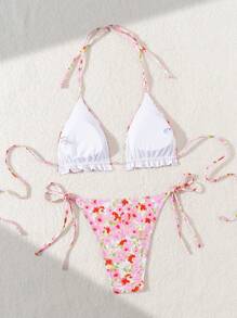 SHEIN Swim 女士时尚印花比基尼套装，随机分离上衣和下装，夏季 - 彩色 - 查看 6