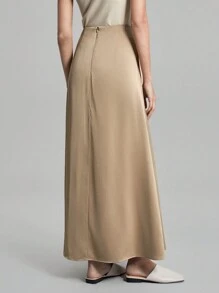 Ontre Women's 2025 Spring New Arrival Solid Color High Waist Satin Drape Skirt, Elegant Versatile Skirt