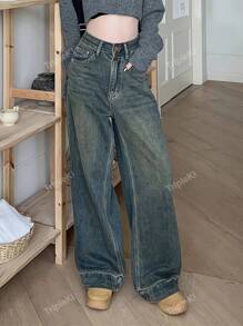 Women's Casual Wide Leg Loose Pocket Jeans