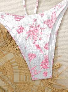 SHEIN Swim Ensemble de bikini bandeau imprimé pour femme, plage d'été, maillot de bain deux pièces sexy, motif aléatoire - Rose bonbon - Voir 4