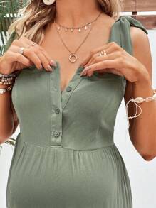 SHEIN Maternity Solid Color Resort Style Nursing Cami Dress - Army Green - View 7