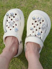Fashionable New Silver Diamond Bear Sandals (DIY Accessories For Self-Installation), Women's Non-Slip Pool Beach Summer Home Slippers With Removable Decorative Thick-Bottomed Female Hole Shoes