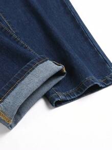 European And American Men's Dark Blue Elastic Ripped Skinny Jeans - Dark Wash - View 5