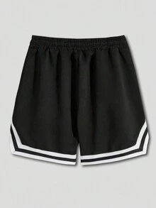 Ivo Santos Designer Men Casual Sporty Striped Waist Drawstring Shorts With Letter And Number Print, For Summer - Black - View 2