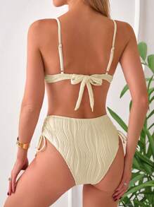 SHEIN Swim 女士纯色简约比基尼套装带独立蝴蝶结装饰夏季海滩 - 白色 - 查看 3