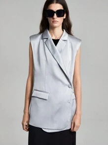 Ontre Chaqueta De Traje Sin Mangas Con Hombreras Acolchadas, Cuello De Solapa Y Botón - Gris Claro - Ver 4