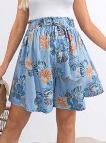 SHEIN Maternity Casual Fit Floral Print Shorts, Vacation & Casual - Multicolor - View 1