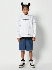 Sudadera con cuello redondo casual de manga larga con estilo juvenil de moda de calle, con estampado de patrón de mármol AOP de SUMWON para otoño e invierno