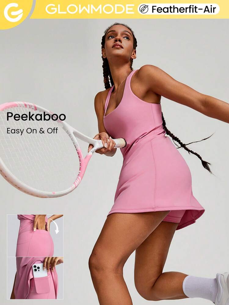 FeatherFit™-Air Peekaboo Everyday Built-In Shorts Pocket Anti-Slip Dress Light Support Low Impact Yoga Pilates Studio Spring Dress Summer Quick Dry Moisture Wicking