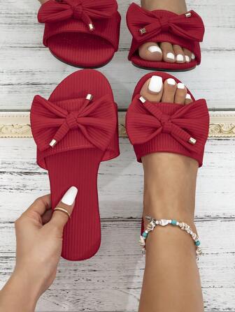 Sandalias planas de moda para primavera/verano para mujeres, sandalias planas minimalistas y elegantes con banda roja sencilla y tira de lazo de tela para San Valentín