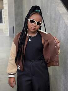 SHEIN Jacke für Tween Mädchen in erweiterter Größe mit Farbblock-Muster und langen Ärmeln, geeignet für Lässig kleidung im Herbst