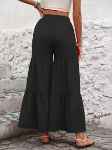 SHEIN LUNE 女士實色荷葉邊休閒度假褲