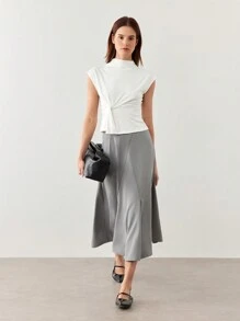 BizChic Top sin mangas de cuello alto con nudo elegante para mujer, atuendos de mujer para otoño