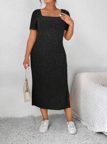 SHEIN Frenchy Plus Size Summer Casual Solid Color Side Slit Dress