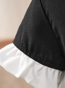 SHEIN 2024 Neue elegante und stilvolle Baby Mädchen Farbblock Kurzarmkleid mit Umlegekragen für den Sommer