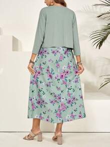 EMERY ROSE Teacher Clothes Spring Floral Dress Two-Piece Set For Women