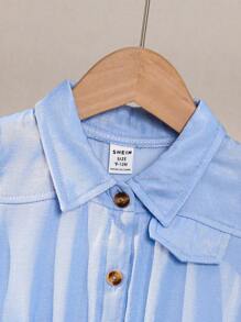 Gaun Bayi Perempuan Berikat Ruffle Hem Tombol Depan Plain - Biru - View 6