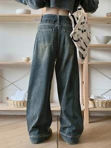 Women's Casual Wide Leg Loose Pocket Jeans
